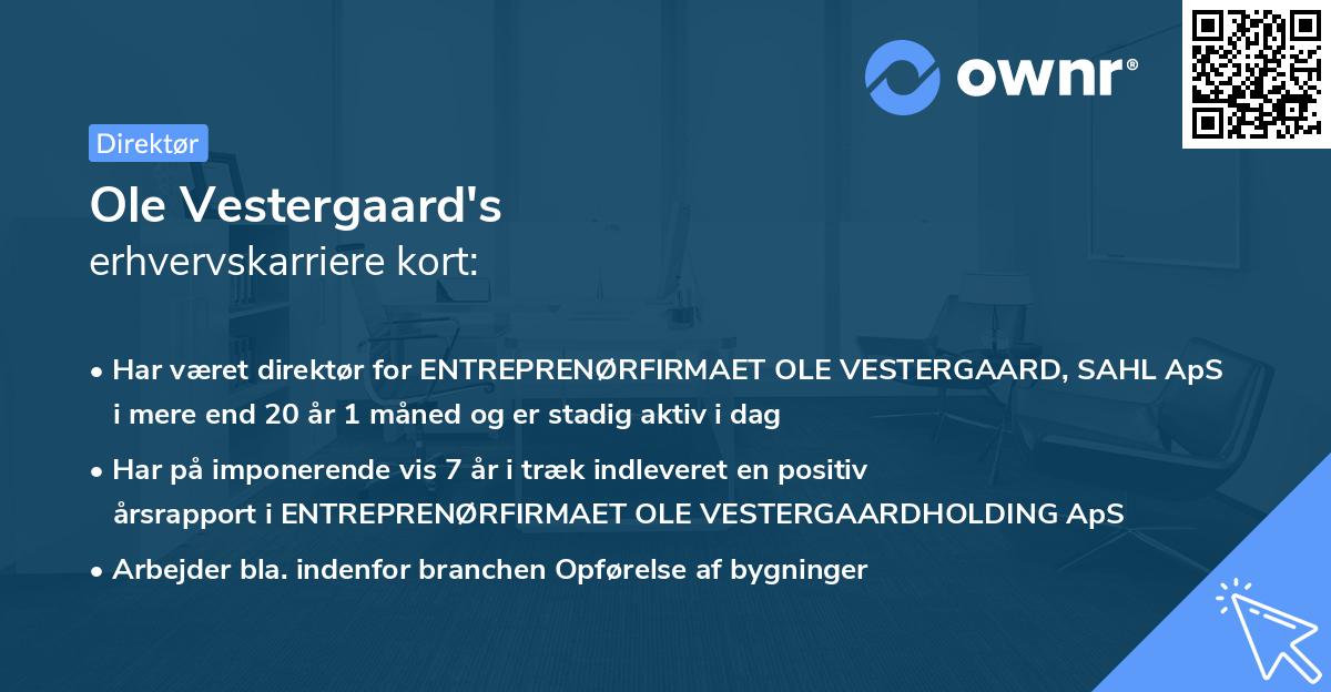 Ole Vestergaard's erhvervskarriere kort