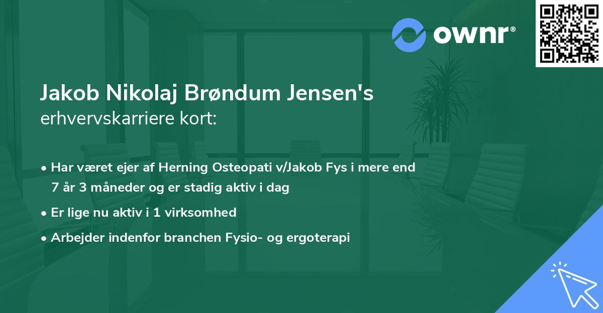 Jakob Nikolaj Brøndum Jensen's erhvervskarriere kort