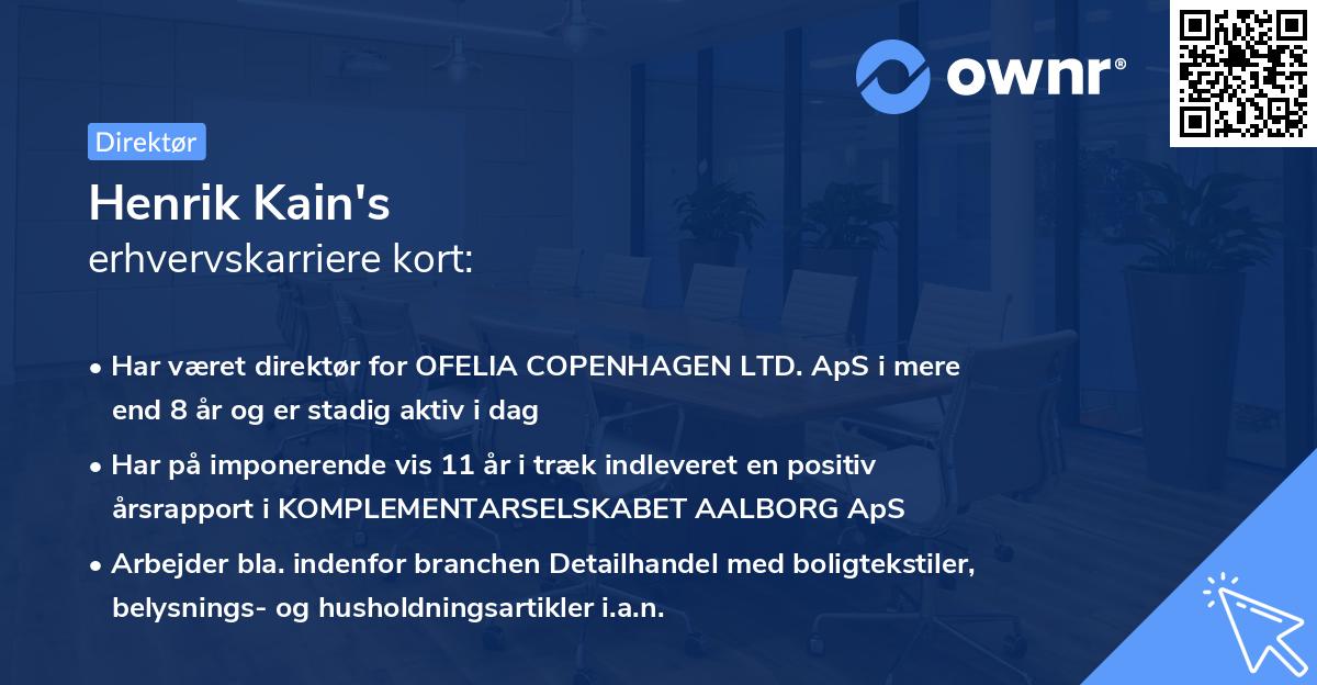 Henrik Kain's erhvervskarriere kort