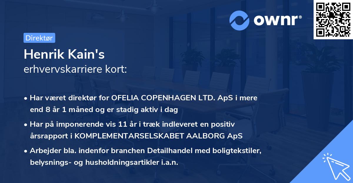 Henrik Kain's erhvervskarriere kort