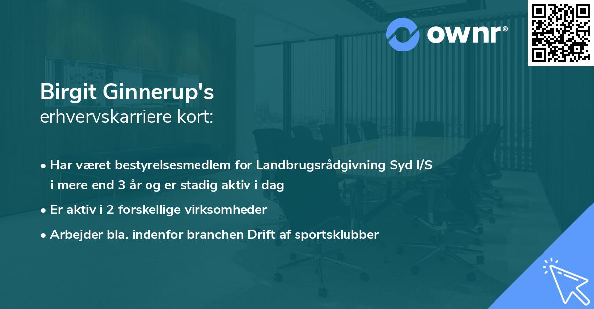 Birgit Ginnerup's erhvervskarriere kort