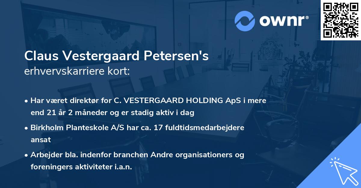Claus Vestergaard Petersen's erhvervskarriere kort