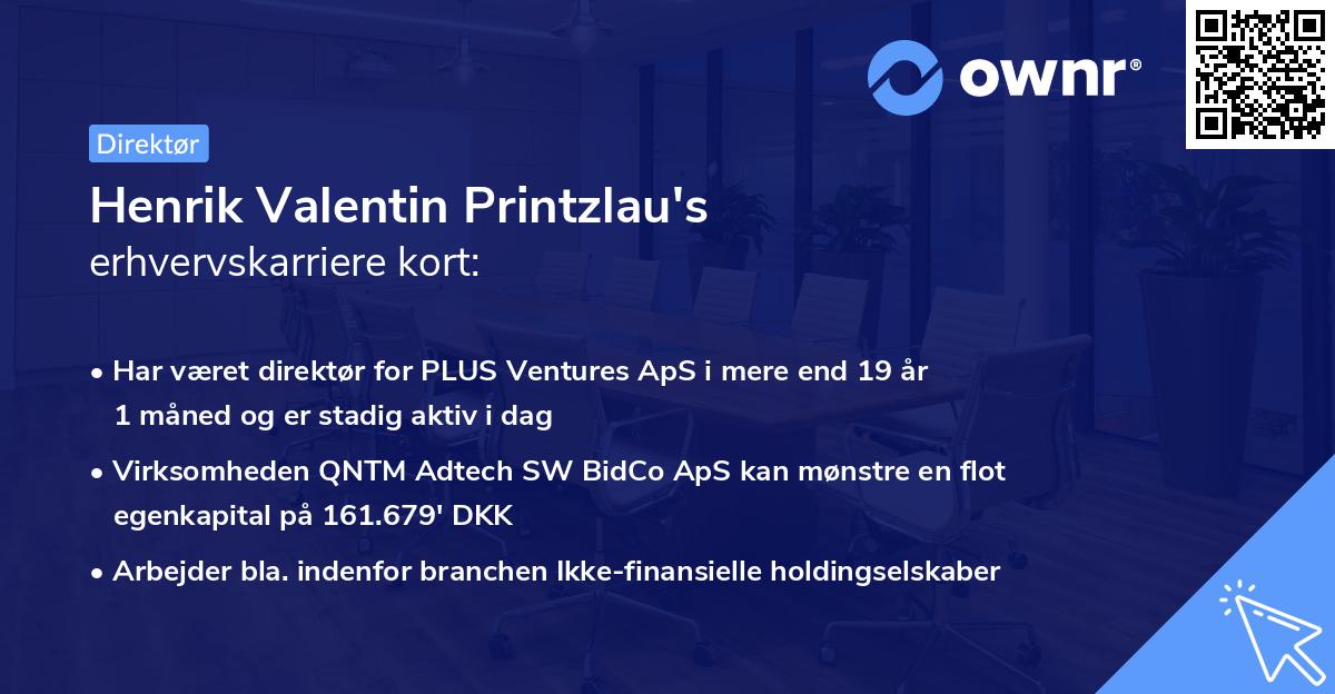 Henrik Valentin Printzlau's erhvervskarriere kort