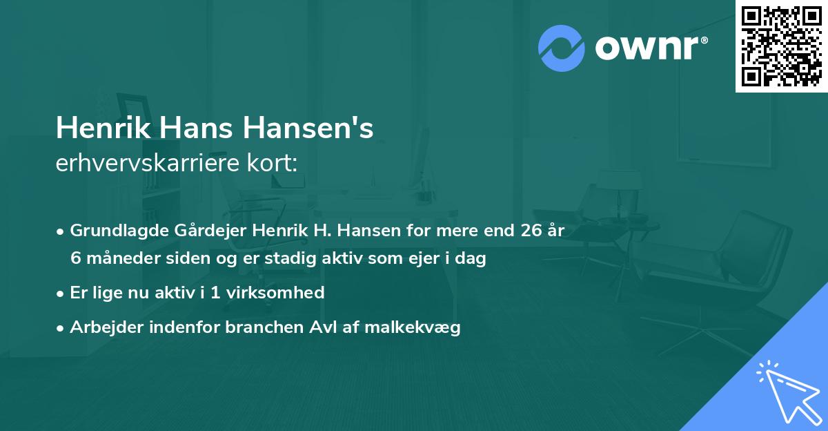 Henrik Hans Hansen's erhvervskarriere kort