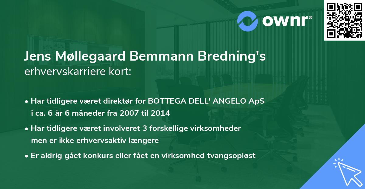Jens Møllegaard Bemmann Bredning's erhvervskarriere kort