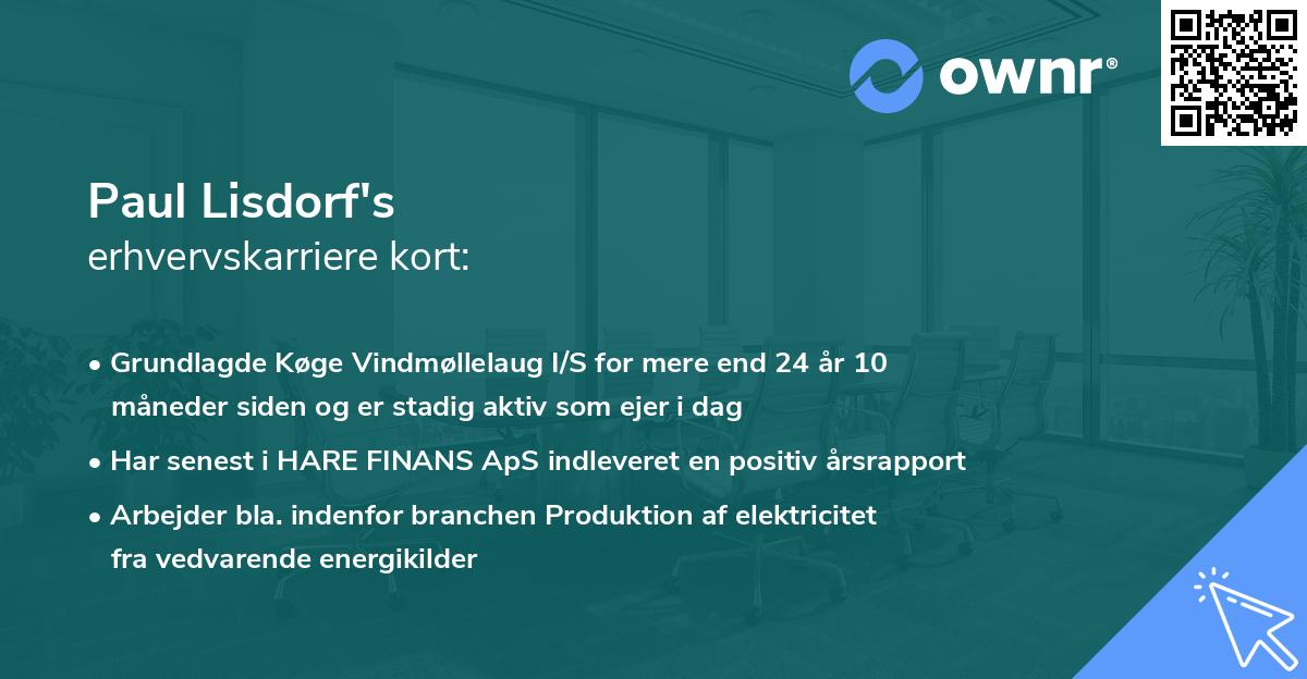 Paul Lisdorf's erhvervskarriere kort