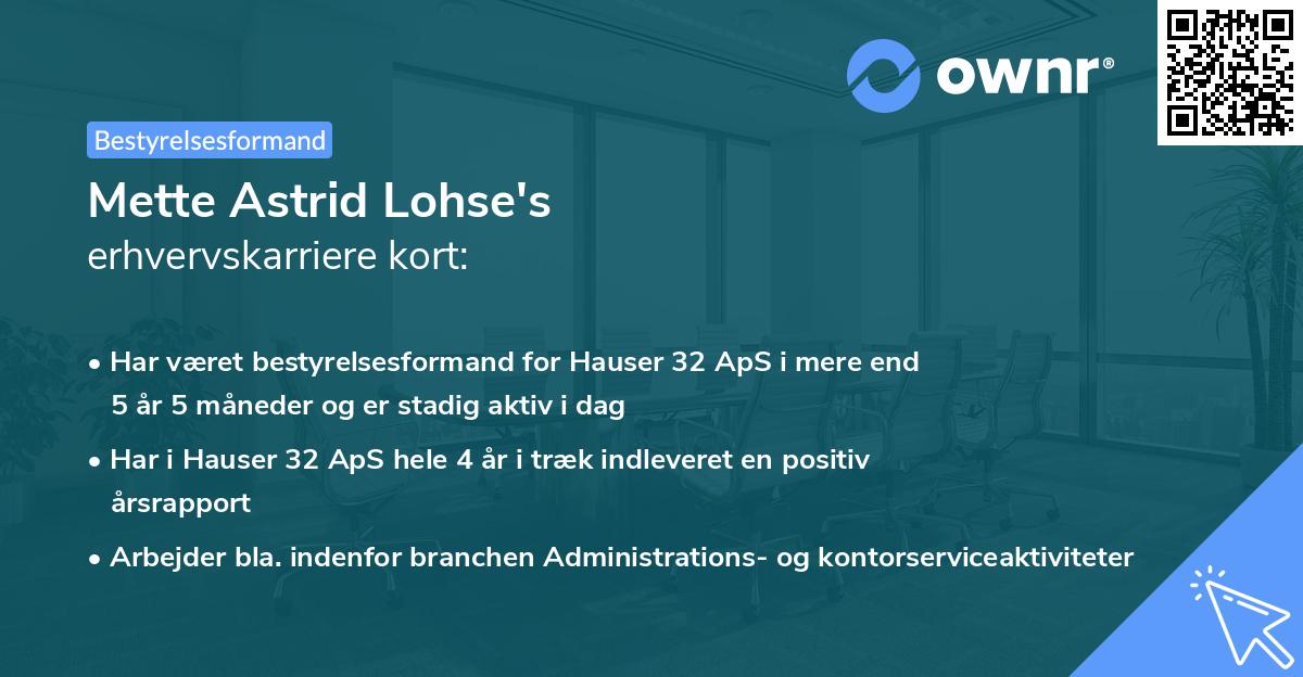 Mette Astrid Lohse's erhvervskarriere kort