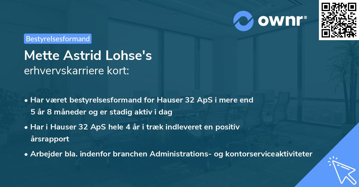 Mette Astrid Lohse's erhvervskarriere kort