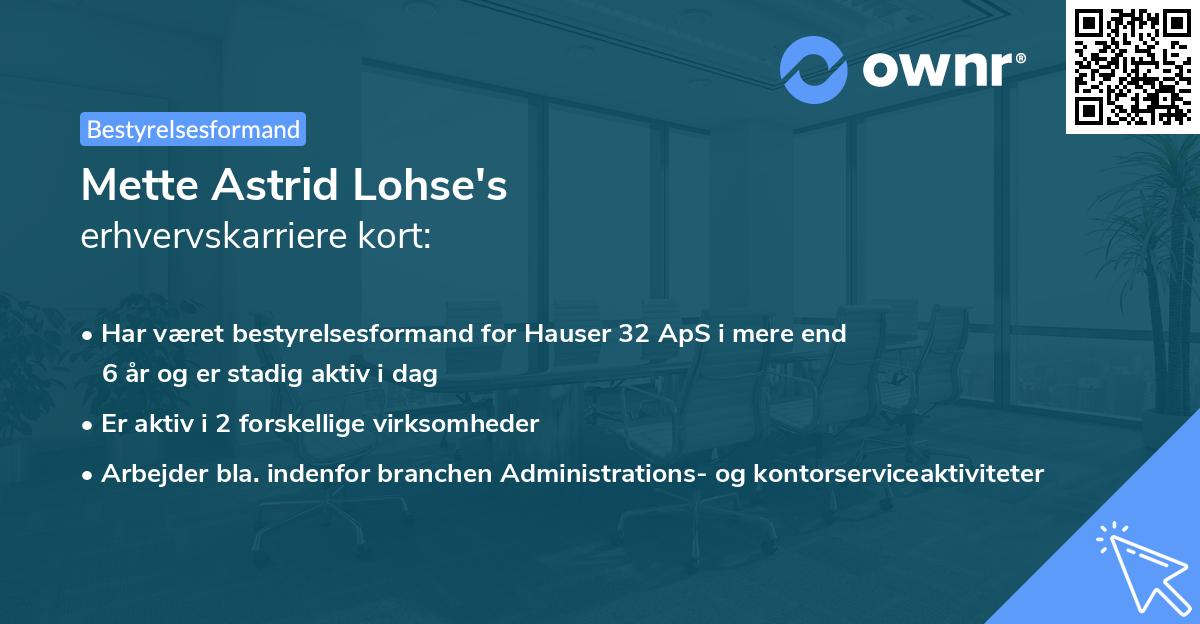 Mette Astrid Lohse's erhvervskarriere kort