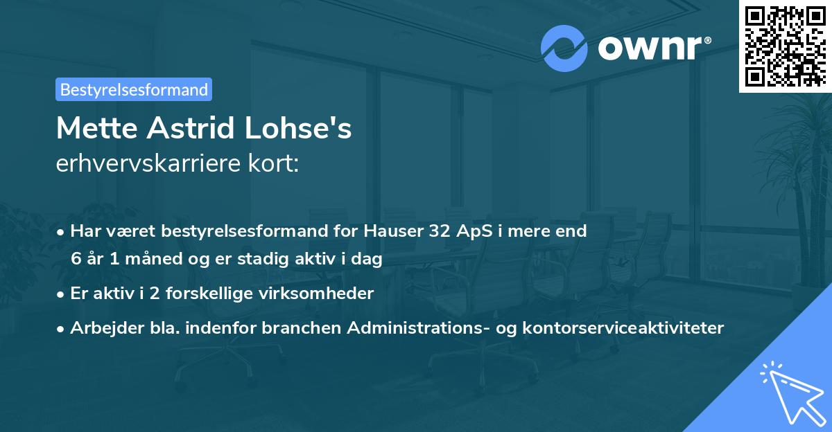 Mette Astrid Lohse's erhvervskarriere kort