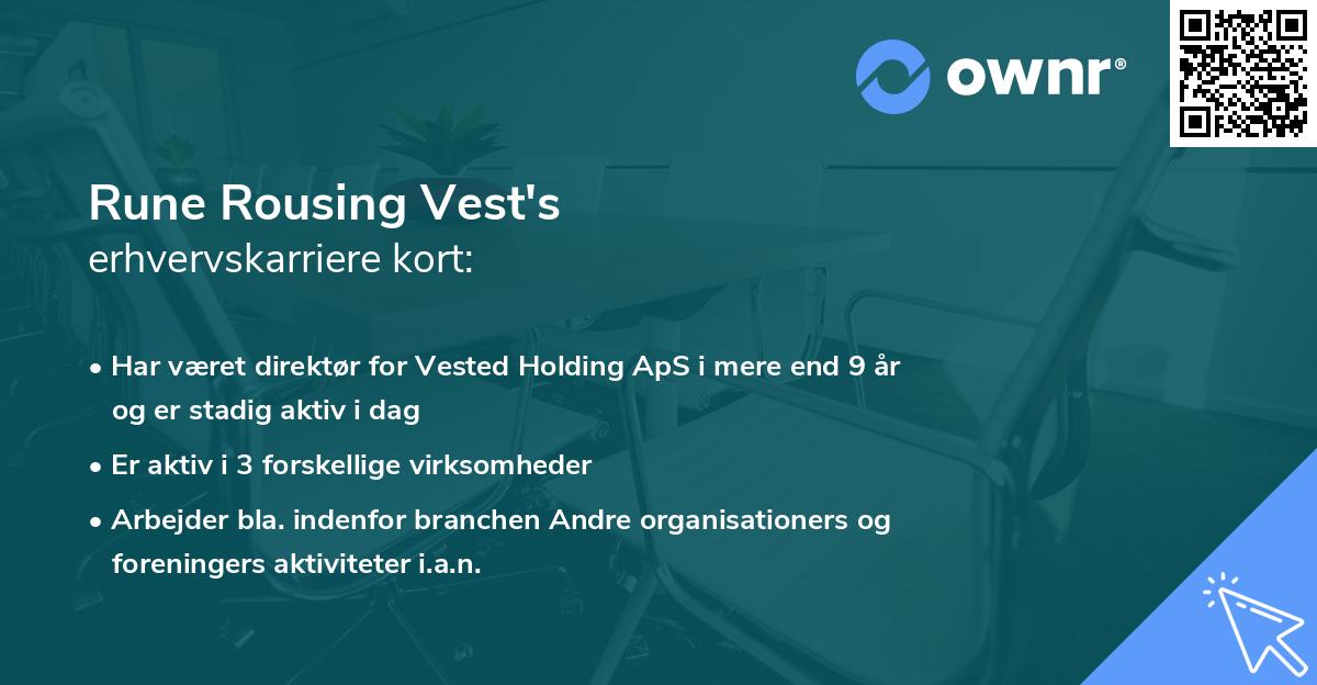 Rune Rousing Vest's erhvervskarriere kort
