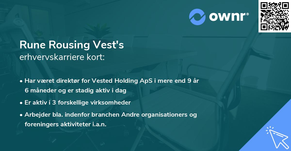Rune Rousing Vest's erhvervskarriere kort