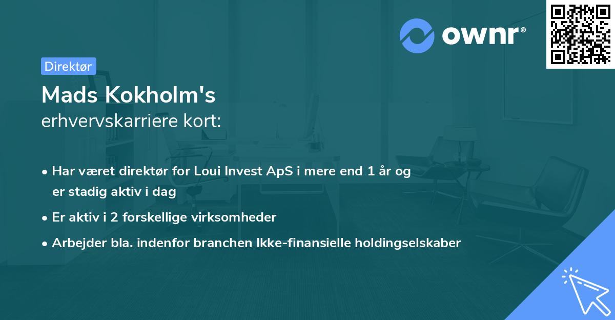 Mads Kokholm's erhvervskarriere kort