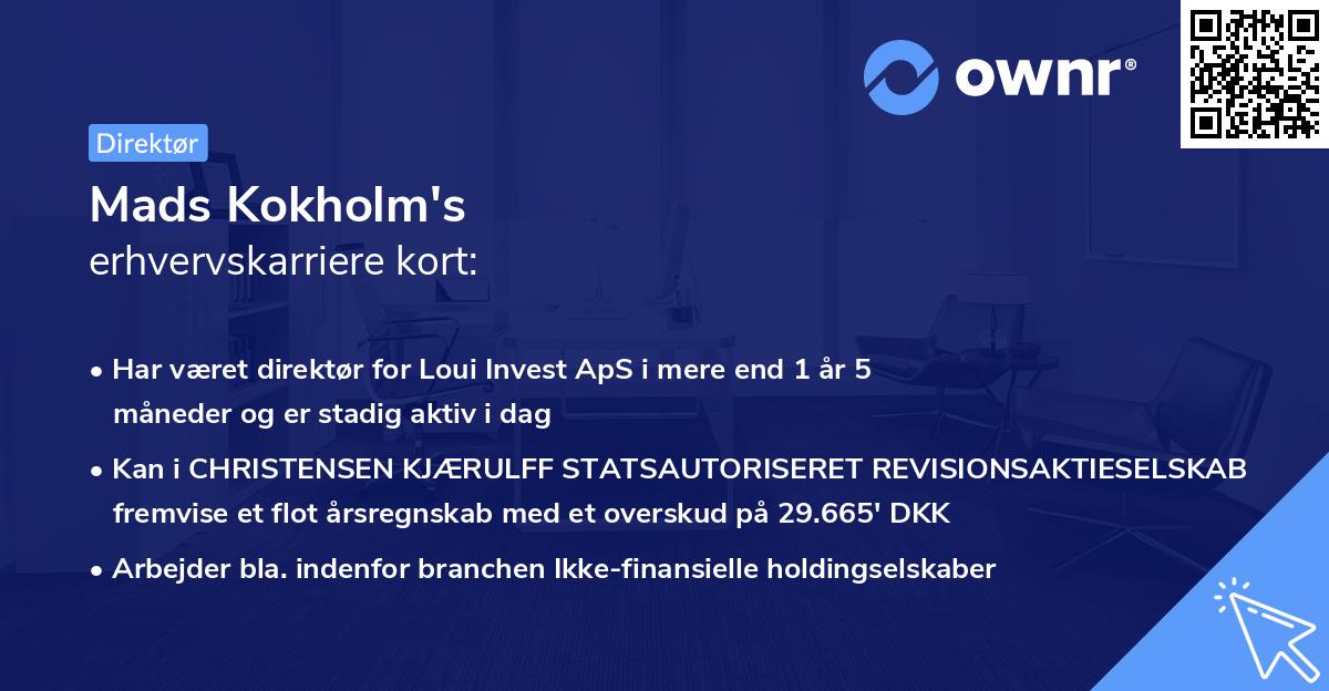 Mads Kokholm's erhvervskarriere kort