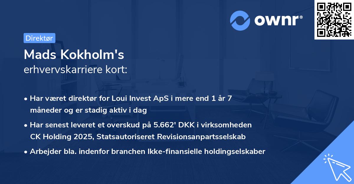 Mads Kokholm's erhvervskarriere kort