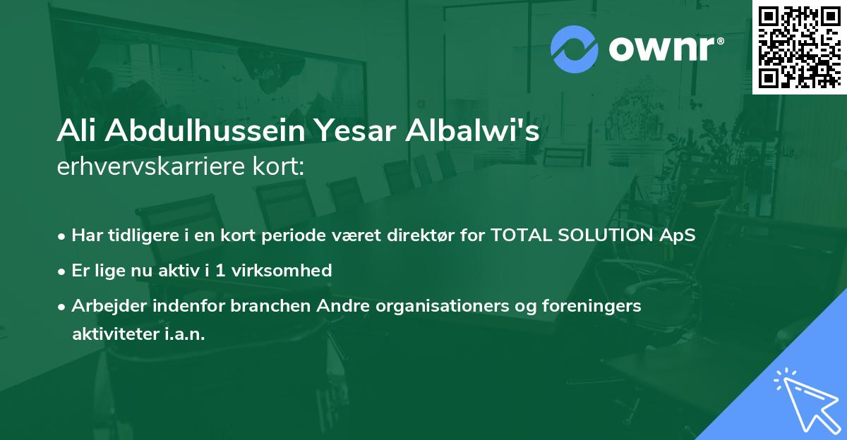Ali Abdulhussein Yesar Albalwi's erhvervskarriere kort