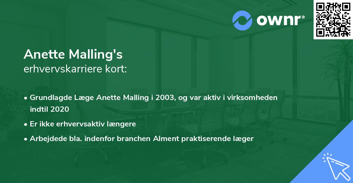Anette Malling's erhvervskarriere kort