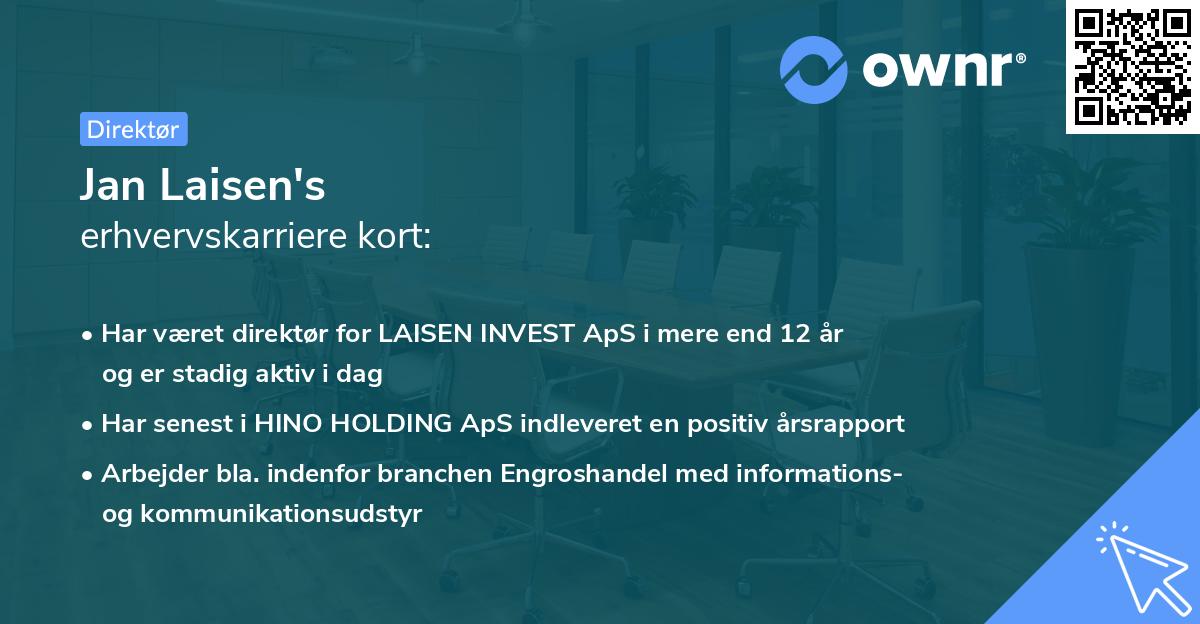 Jan Laisen's erhvervskarriere kort