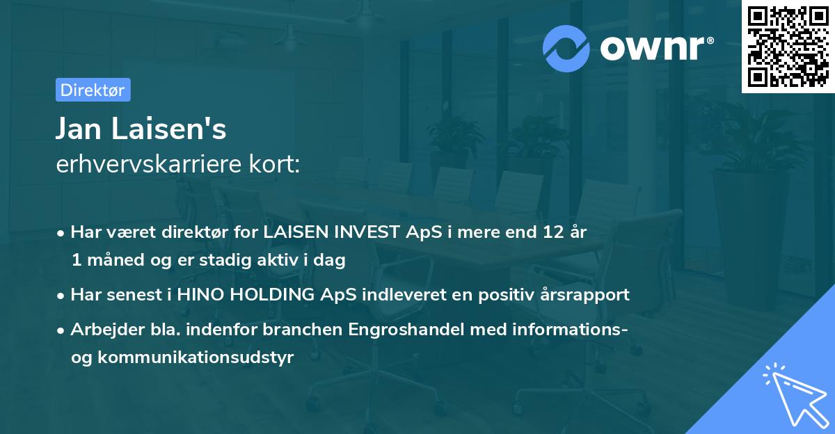 Jan Laisen's erhvervskarriere kort