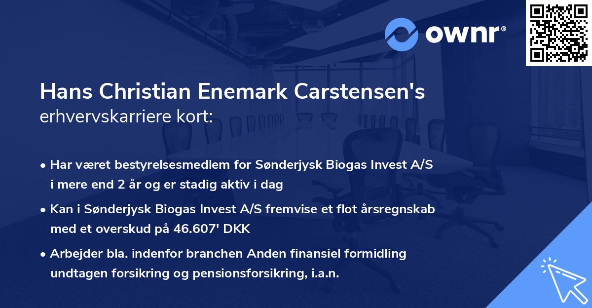 Hans Christian Enemark Carstensen's erhvervskarriere kort
