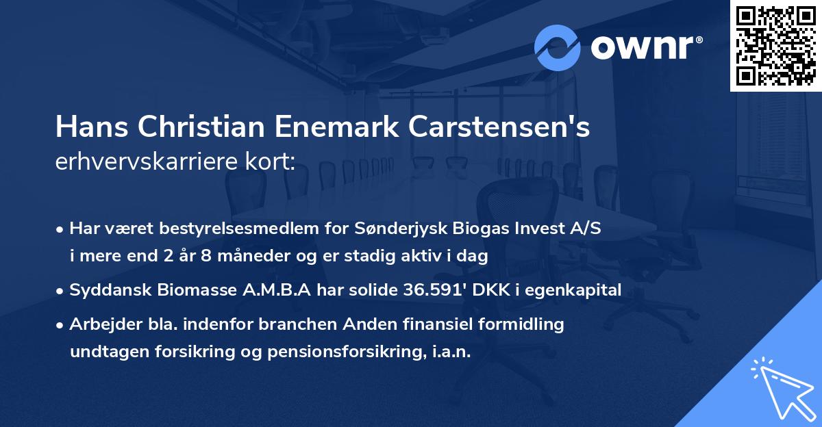 Hans Christian Enemark Carstensen's erhvervskarriere kort