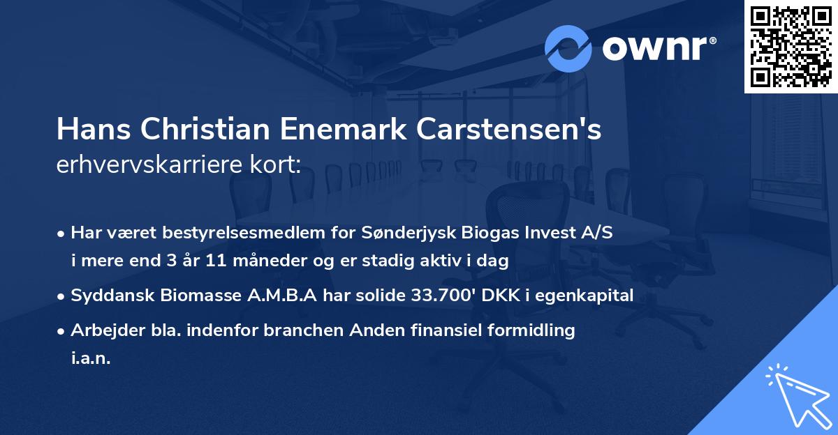 Hans Christian Enemark Carstensen's erhvervskarriere kort