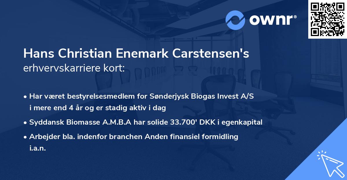 Hans Christian Enemark Carstensen's erhvervskarriere kort