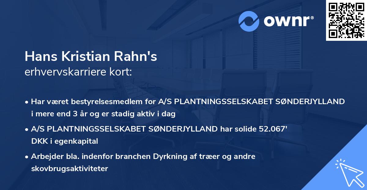 Hans Kristian Rahn's erhvervskarriere kort