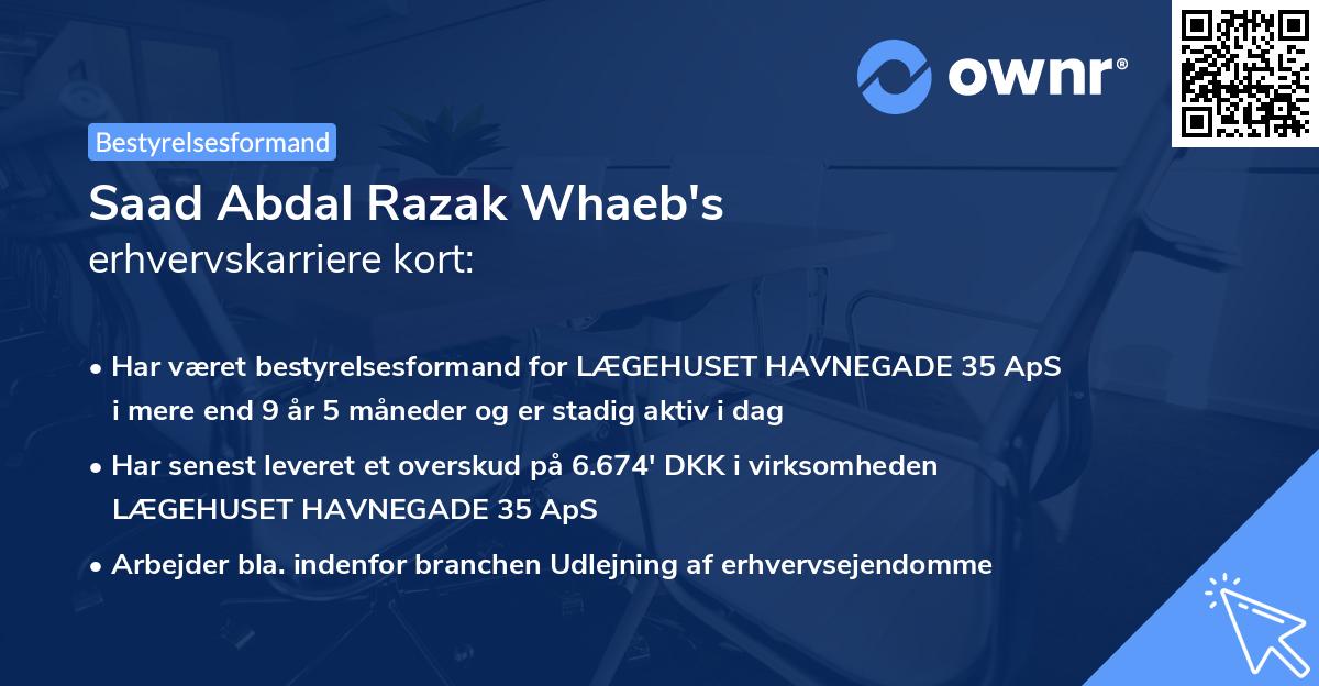 Saad Abdal Razak Whaeb's erhvervskarriere kort