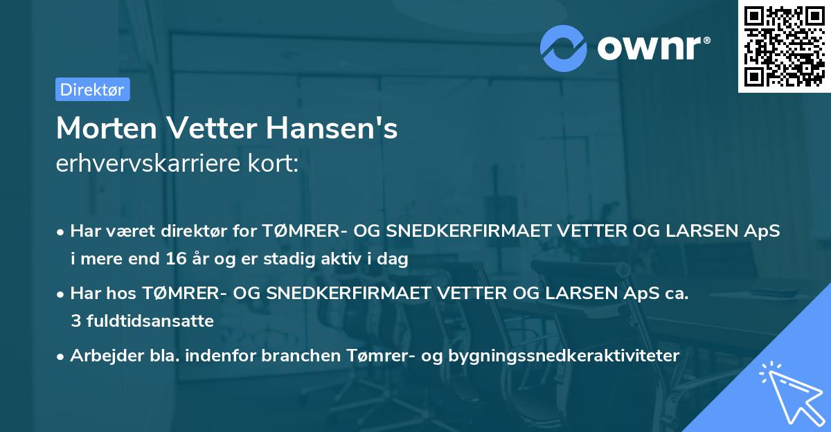 Morten Vetter Hansen's erhvervskarriere kort
