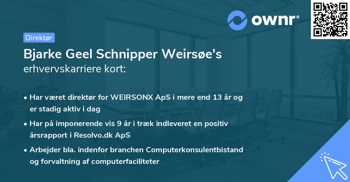 Bjarke Geel Schnipper Weirsøe's erhvervskarriere kort
