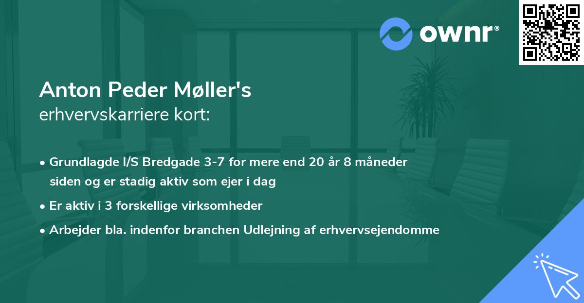 Anton Peder Møller's erhvervskarriere kort