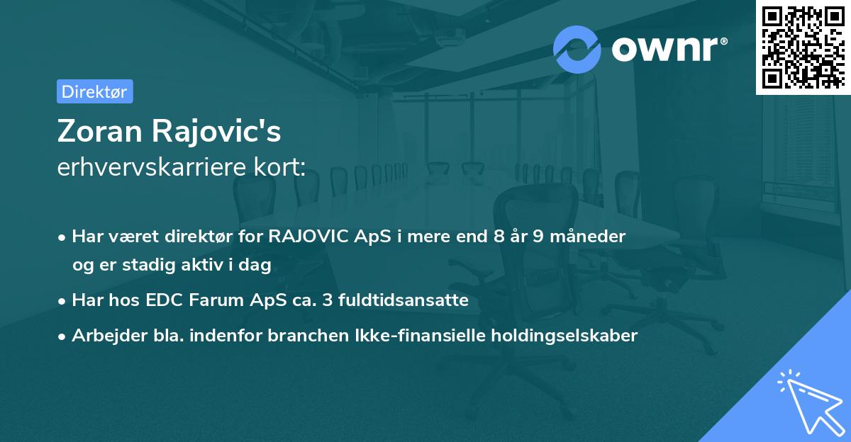Zoran Rajovic's erhvervskarriere kort