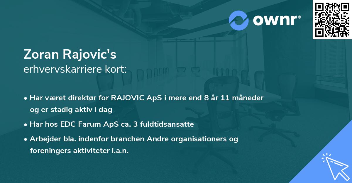 Zoran Rajovic's erhvervskarriere kort