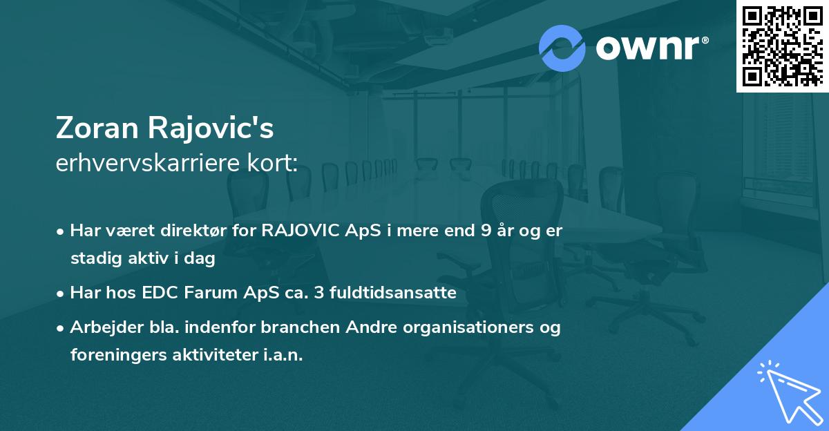 Zoran Rajovic's erhvervskarriere kort