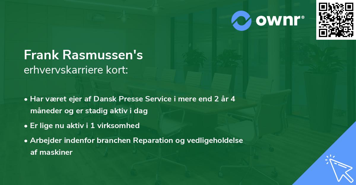 Frank Rasmussen's erhvervskarriere kort