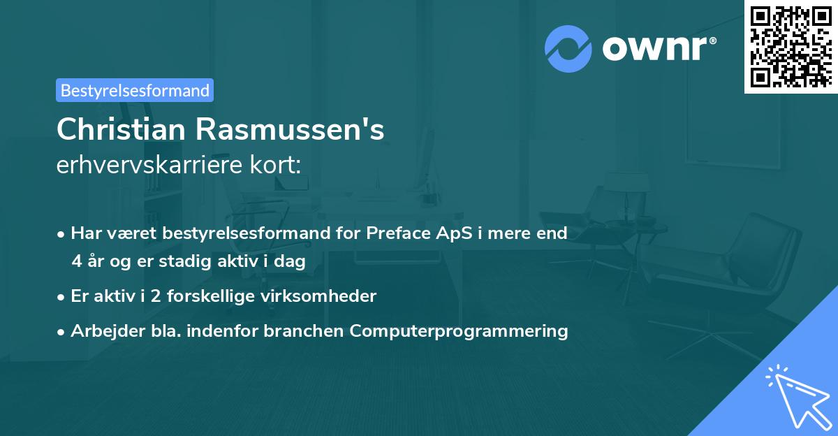 Christian Rasmussen's erhvervskarriere kort