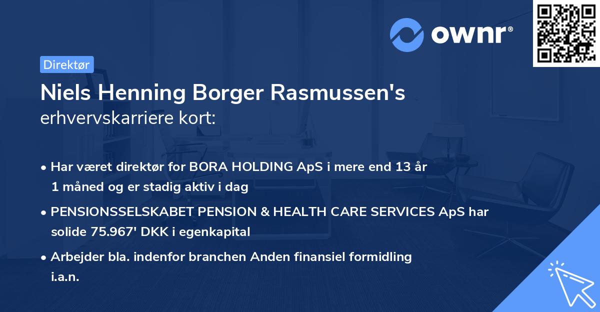 Niels Henning Borger Rasmussen's erhvervskarriere kort