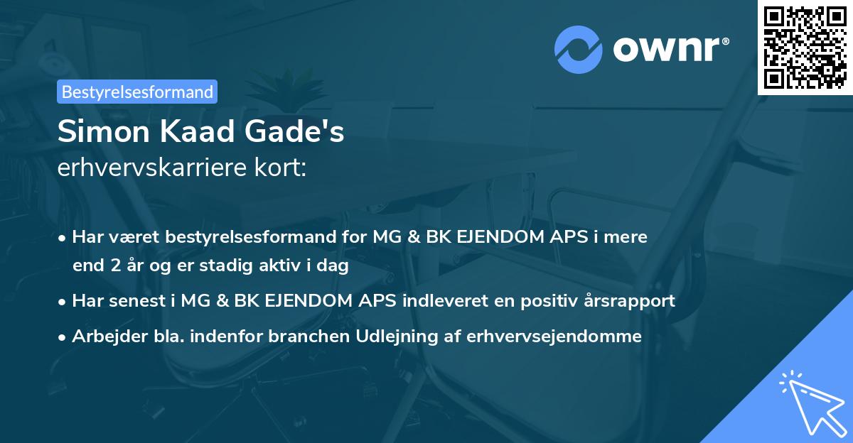 Simon Kaad Gade's erhvervskarriere kort