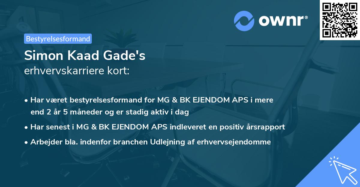 Simon Kaad Gade's erhvervskarriere kort