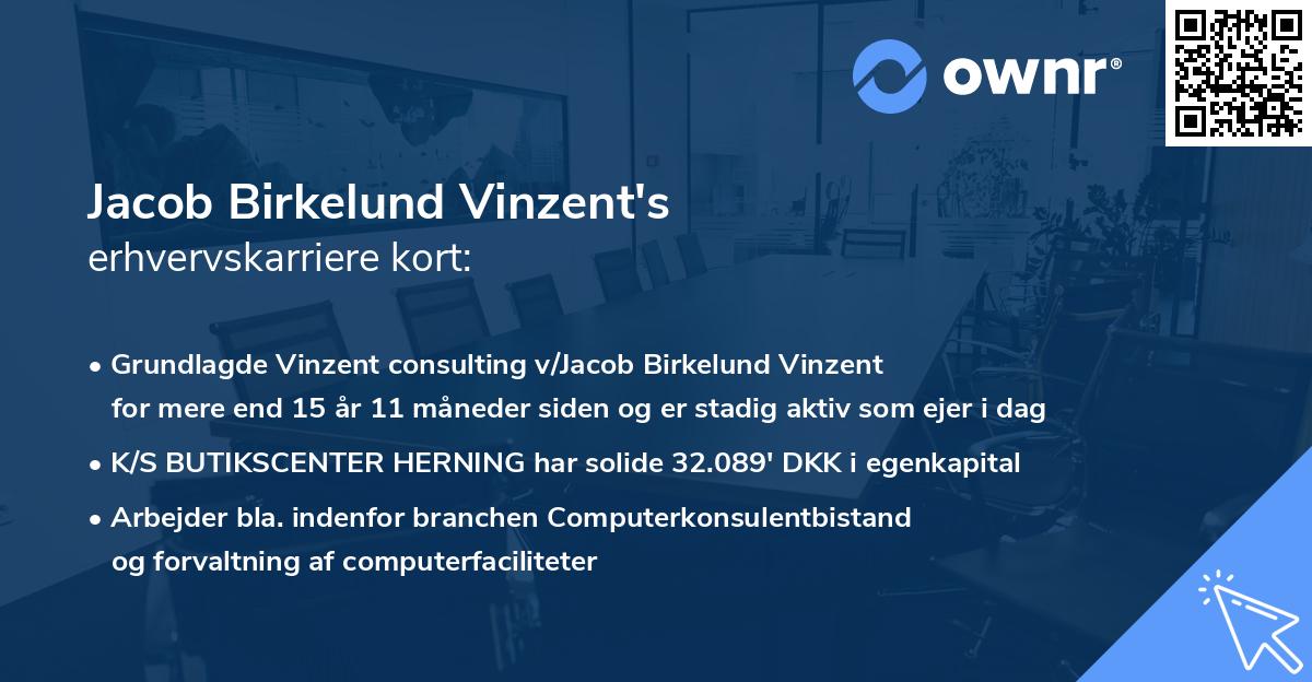Jacob Birkelund Vinzent's erhvervskarriere kort