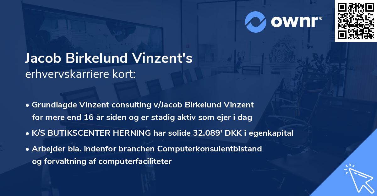 Jacob Birkelund Vinzent's erhvervskarriere kort