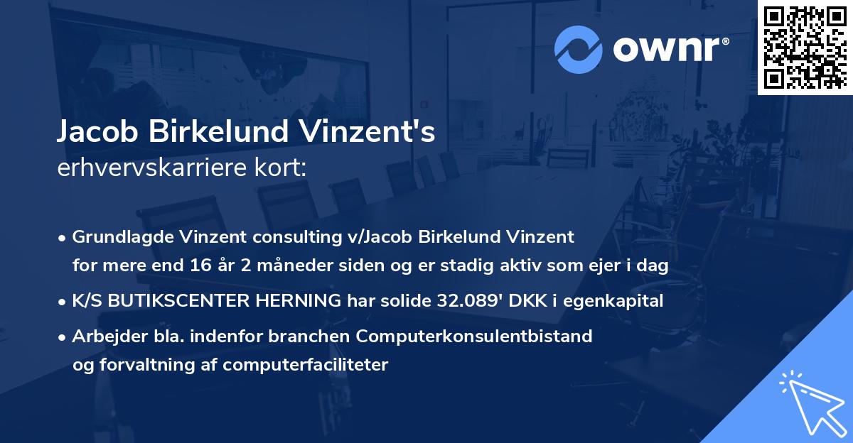 Jacob Birkelund Vinzent's erhvervskarriere kort