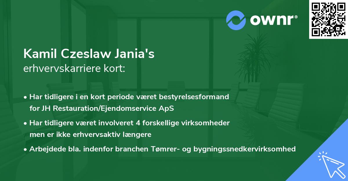 Kamil Czeslaw Jania's erhvervskarriere kort