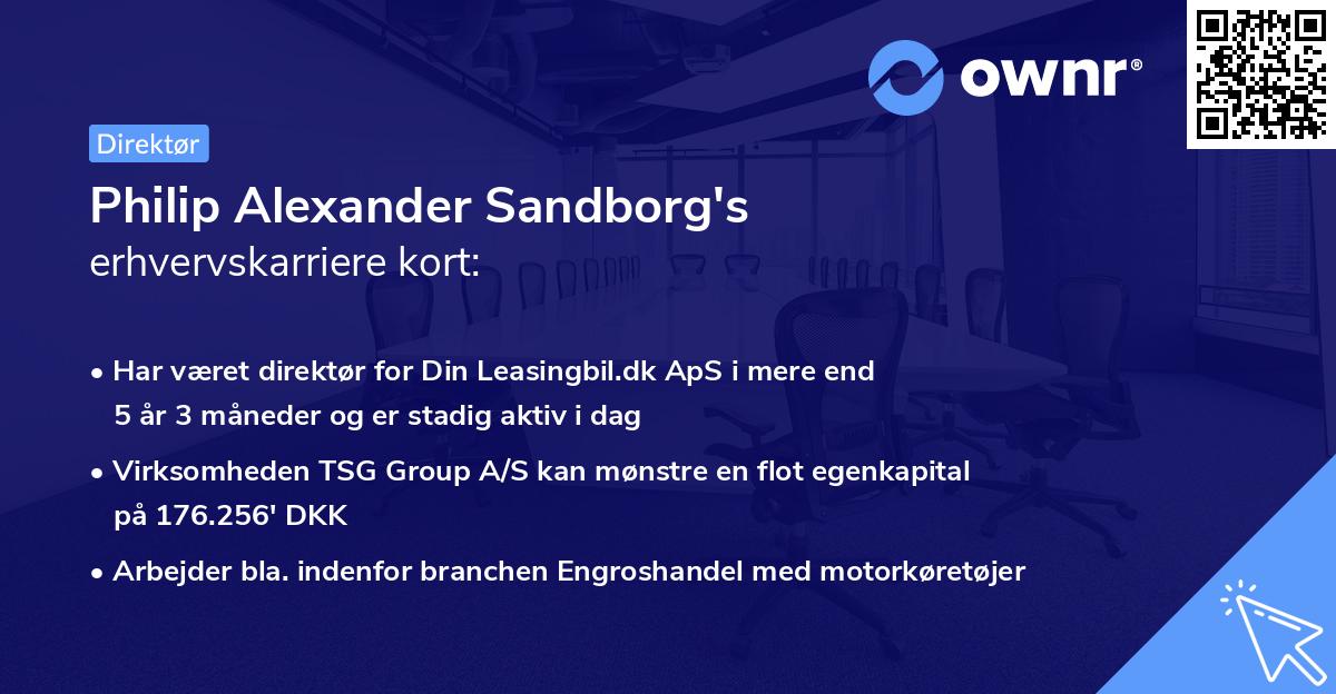 Philip Alexander Sandborg's erhvervskarriere kort