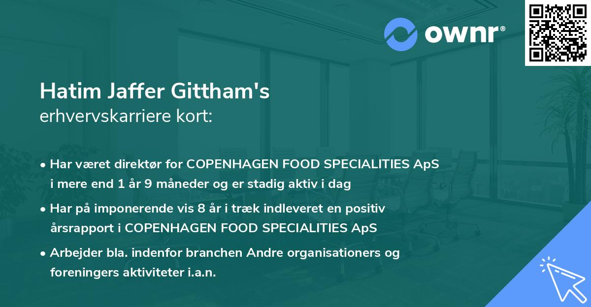 Hatim Jaffer Gittham's erhvervskarriere kort