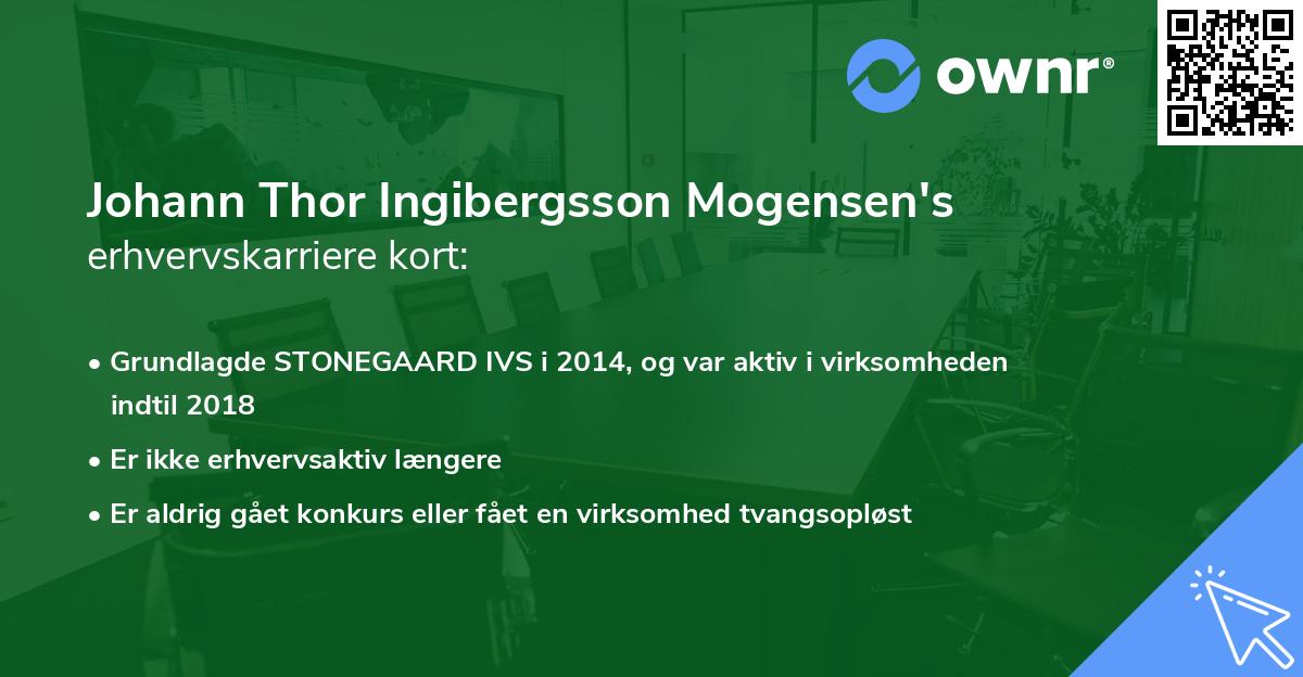 Johann Thor Ingibergsson Mogensen's erhvervskarriere kort