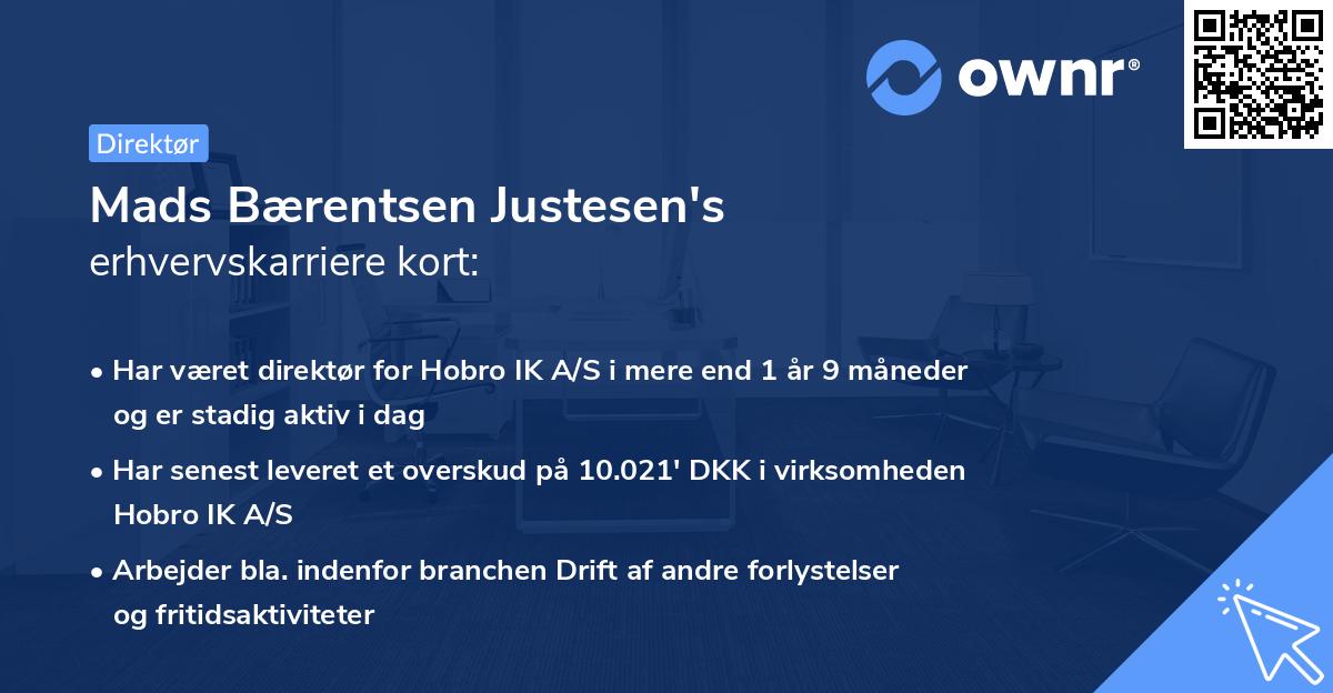 Mads Bærentsen Justesen's erhvervskarriere kort