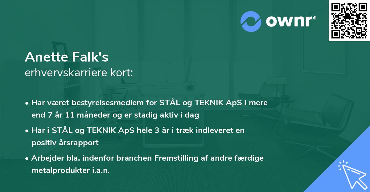 Anette Falk's erhvervskarriere kort