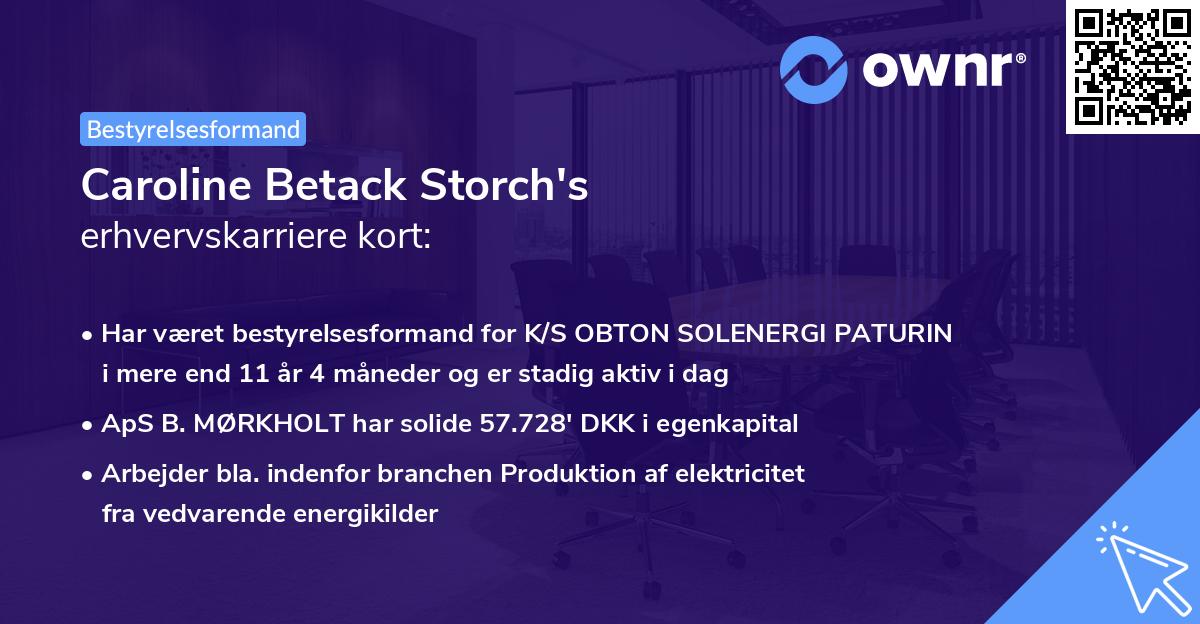 Caroline Betack Storch's erhvervskarriere kort